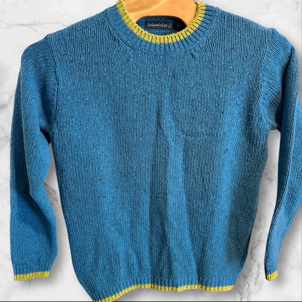 Irelands Eye Sweater Mens/ Womens Wool Cashmere Blend Cable Knit Blue Large